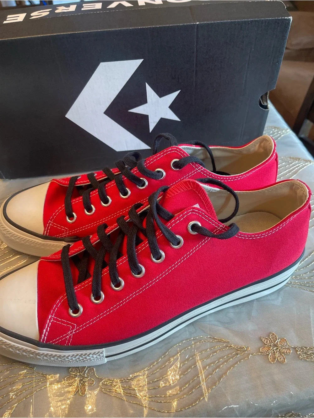 Converse Low-Top Sneakers in Red with Black Laces